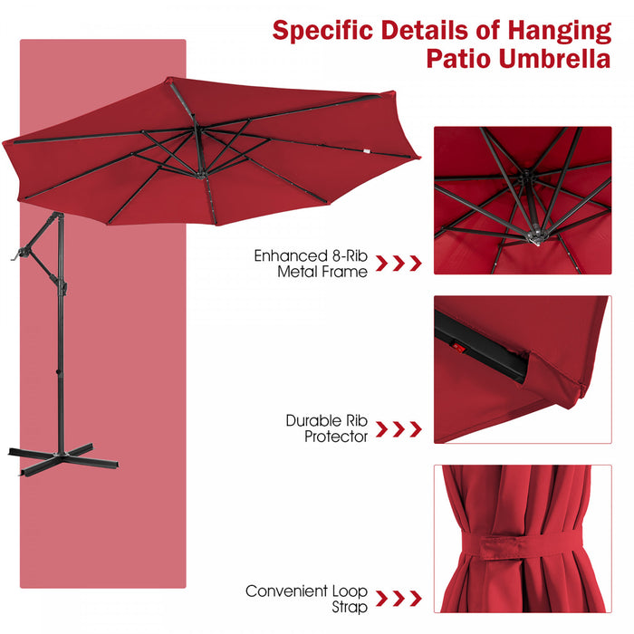 Costway 10FT Cantilever Solar Powered 32LED Lighted Patio Offset Umbrella Outdoor Wine