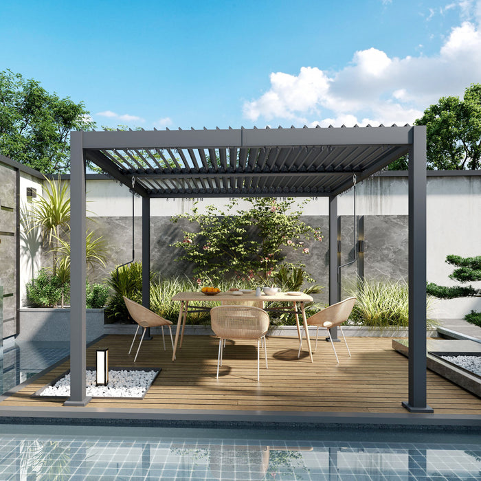 Outsunny 10' X 10' Louvered Pergola With Adjustable Roof & Aluminum Frame