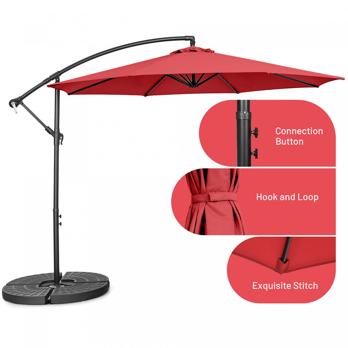 Costway 10 FT Patio Offset Umbrella w/8 Ribs Cross Base Tilt Claret