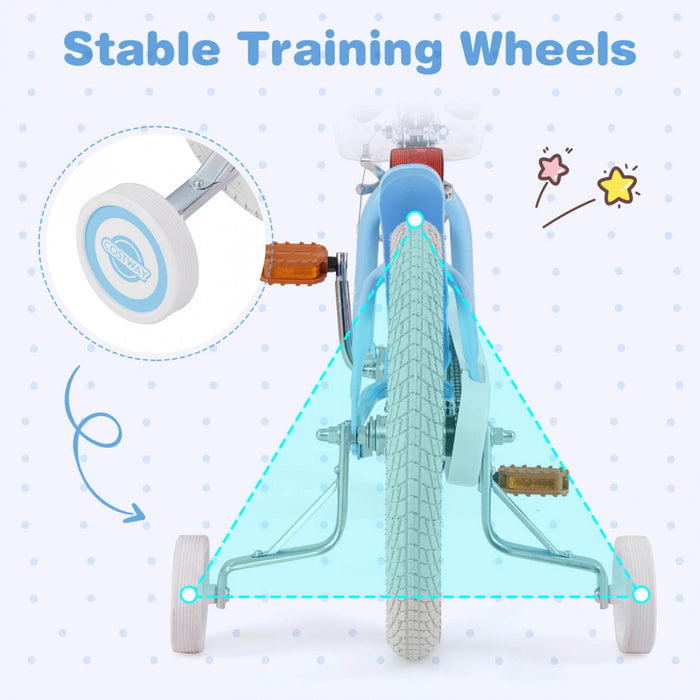 Costway 16\" Kids Bike Toddler Adjustable Bicycle With Training Wheel For 4-7 Years Old Girl Blue