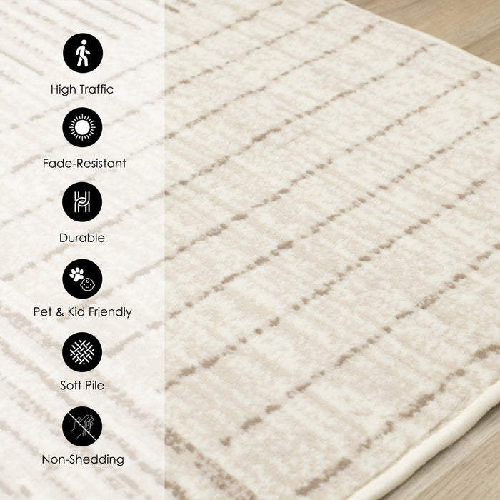 Florence Brown Cream Geometric Linework Design Rug, 5'3\" x 7'4\" Indoor Area Rug