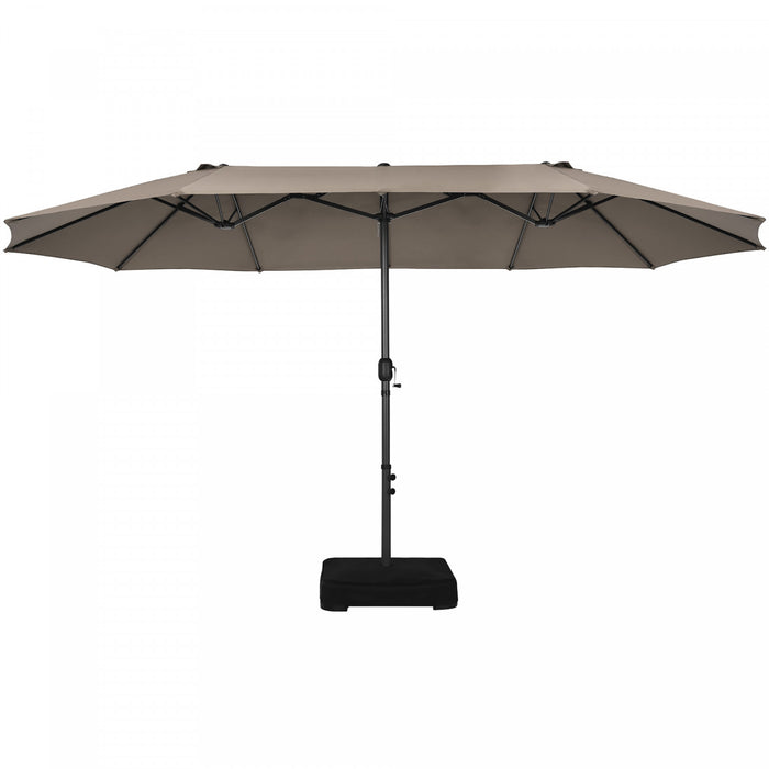 Costway 15FT Double-Sided Twin Patio Umbrella Sun Shade Outdoor Crank Market Base Coffee