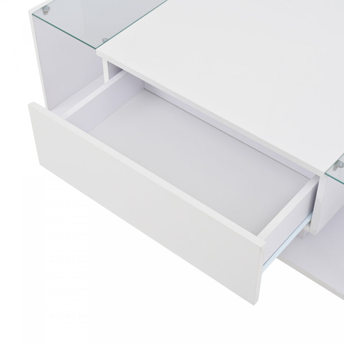 Evan Coffee Table with LED Lighting and Glass Top,White