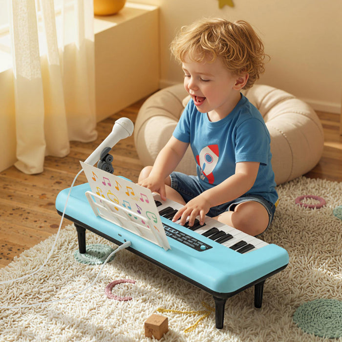 Costway 37 Keys Kids Piano Keyboard Portable Musical Toy with Microphone & Music Stand Blue