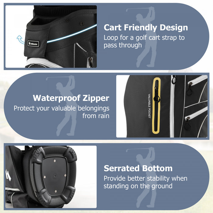 Costway Lightweight Golf Cart Bag With 15 Way Top Divider Individual Putter Well Cooler Bag Black