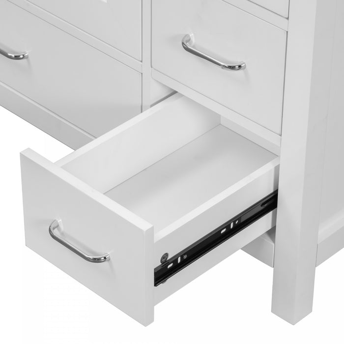 Derek 36 Inch Modern Bathroom Vanity with Ceramic Sink & Multi Storage, White