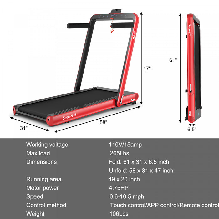 Superfit 4.75hp 2 In 1 Folding Treadmill W/remote App Control