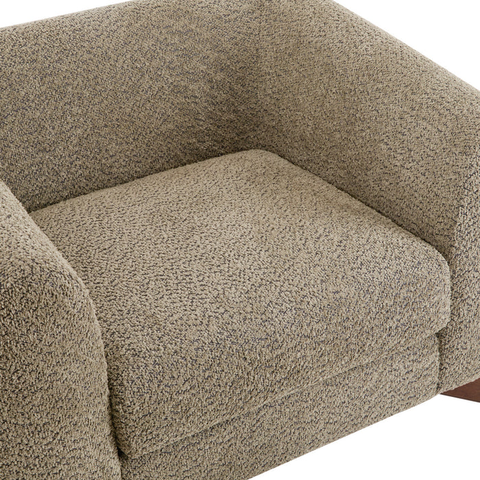 Tuxor Modern Upholstered Boucle Arm Chair with Tuxedo Design, Light Brown, Walnut