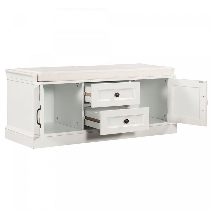 Boyce Solid Wood Storage Bench With 4-door Shoe Cabinet With Cushion - White