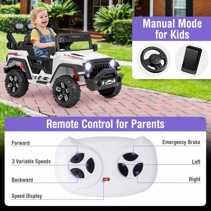 Costway 12v Kids Ride On Truck With 2*12v Motors Spring Suspension & Remote Control White