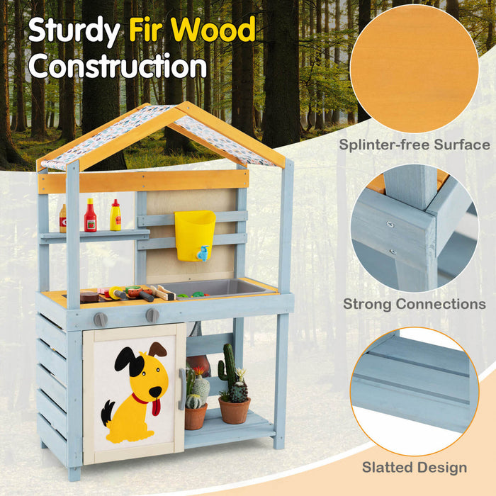 Costway 2 In 1 Wooden Mud Kitchen Outdoor Play Kitchen & Grocery Store With Sink