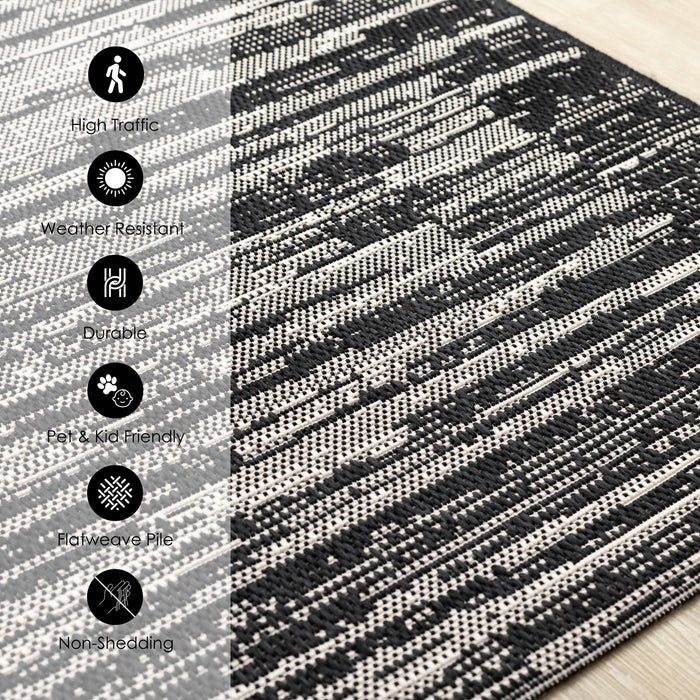 Jackson Black Grey Distressed Outdoor Rug, 6'7\" x 9'6\" Outdoor Area Rug