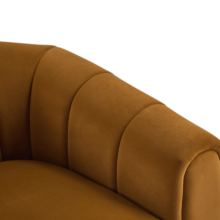 Vela Modern Velvet Swivel Club Chair with Tub Design, Black, Caramel