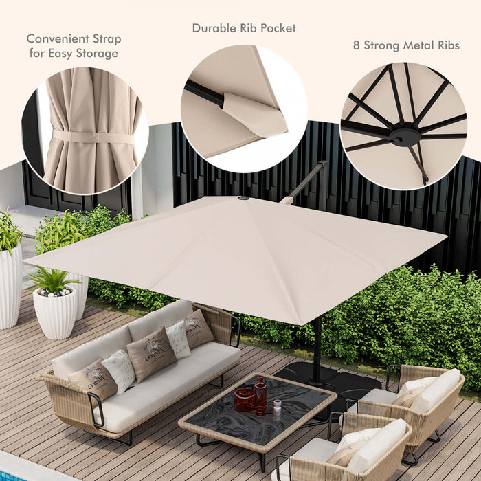 Costway Patio 9.5FT Square Cantilever Offset Hanging Umbrella 2-Tier 360° Outdoor Beige