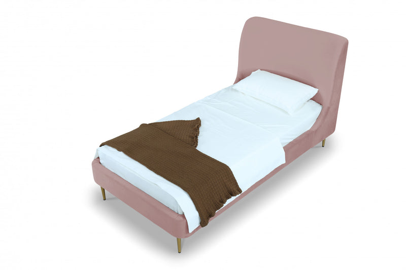 Heather Mid-Century Modern Velvet Upholstered Twin Bed in Blush and Gold