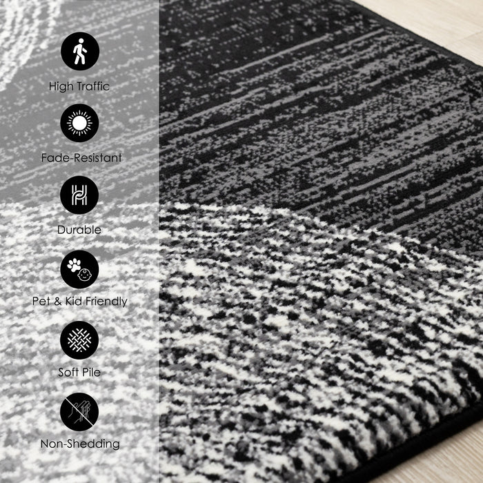 Florence Black Grey White Tree Ring Design Rug, 6'7\" x 9'6\" Indoor Area Rug