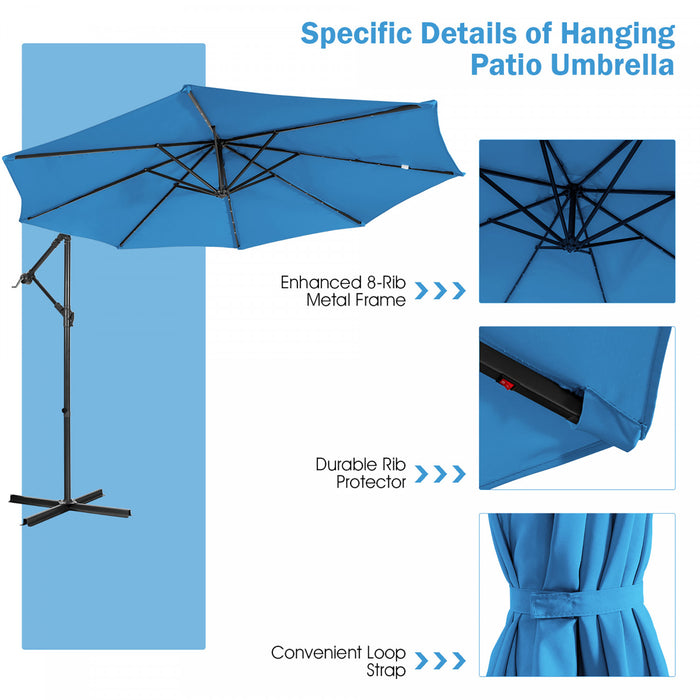 Costway 10FT Cantilever Solar Powered 32LED Lighted Patio Offset Umbrella Outdoor Blue