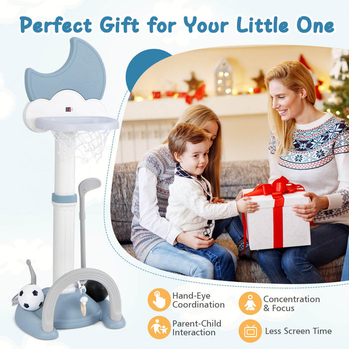 Costway 4-in-1 Toddlers Basketball Hoop With Basketball Soccer Golf And Ring Toss Game