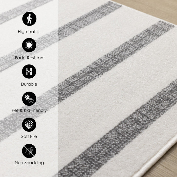 Covington Grey White Striped Rug, 6'7\" x 9'10\" Indoor Area Rug