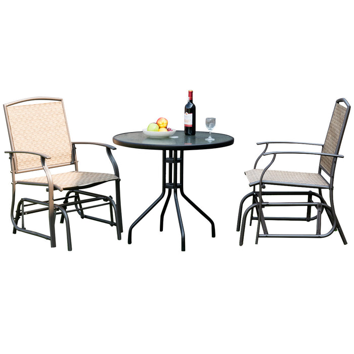 Costway 3PCS Patio Bistro Furniture Set Rocking Glider Chair Glass Table W/Umbrella Hole