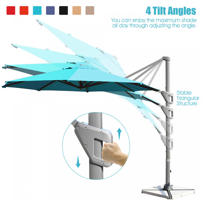 Costway 11ft Patio Offset Umbrella Cantilever Rotation Aluminum Tilt Cross Base Turquoise