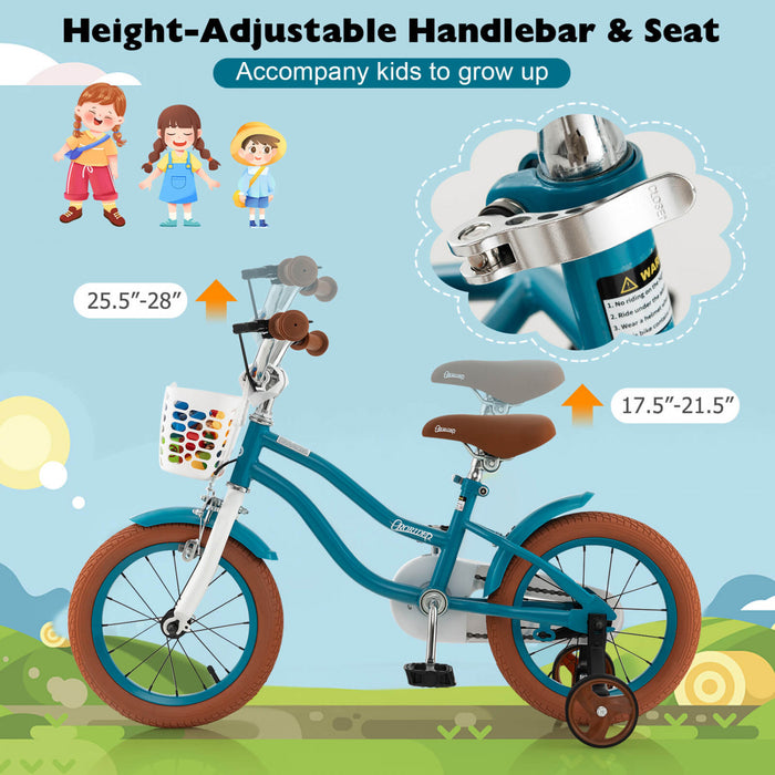 Costway 12\" Kid's Bike With Removable Training Wheels & Basket For 3-4 Years Old Turquoise