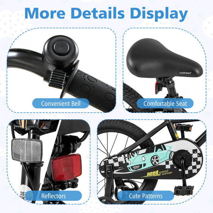 Costway 16\" Kids Training Bike With Removable Training Wheels Pneumatic Tires Black