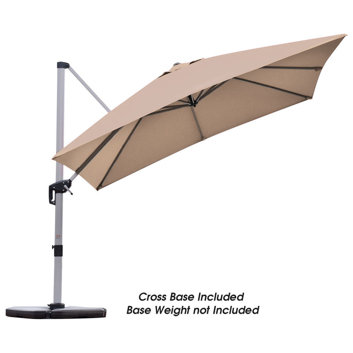 Costway 10Ft Square Patio Offset Cantilever Umbrella 360 Degree Tilt Aluminum Tan