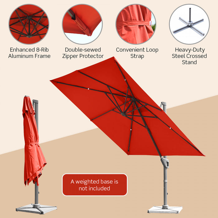 Costway 10x10 ft Patio Offset Cantilever Umbrella Aluminum 360° Rotation Tilt Orange