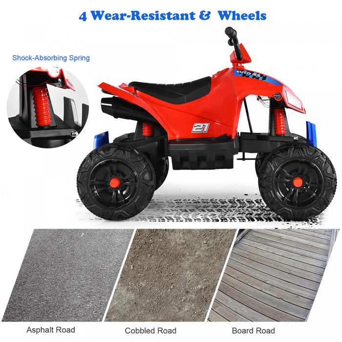 Costway Kids Ride On Atv 4 Wheeler Quad Spring Suspension W/ Lights&music Red