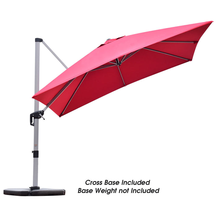 Costway 10Ft Square Patio Offset Cantilever Umbrella 360 Degree Tilt Aluminum Red