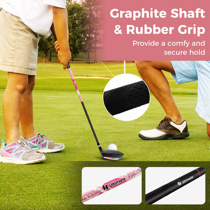 Ultimate Kids Golf Practice Set Junior Complete Golf Club Set For Kids Age 5-7 Years Old Pink
