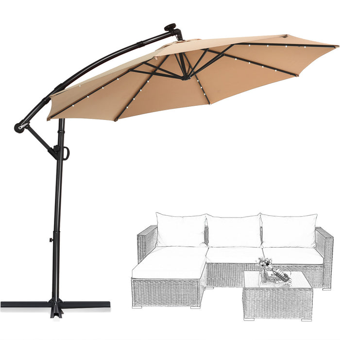 Costway 10FT Patio Umbrella Solar Powered LED 360degrees Rotation Beige