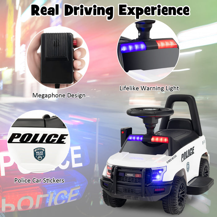 2-in-1 6v Kids Ride On Police Car Toddler Push Car W/ Megaphone & Siren White