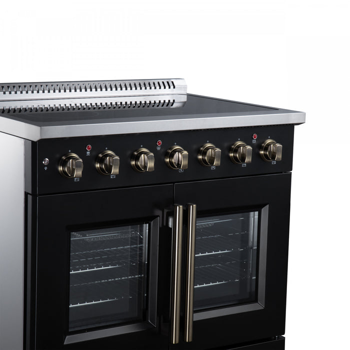 Galiano 36 Inch French Door Electric Range, 5 radiant burners, 5.36 cu.ft., Black - FFSEL6917-36BLK