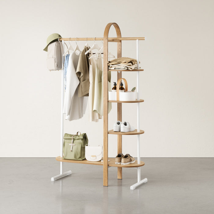 Umbra Modern Wood Bellwood Garment Rack Coat Rack - White and Natural