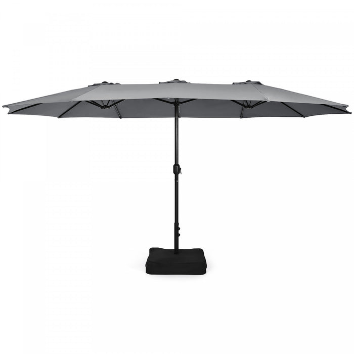 Costway 15FT Double-Sided Twin Patio Umbrella Outdoor Market W/ Crank & Base Grey