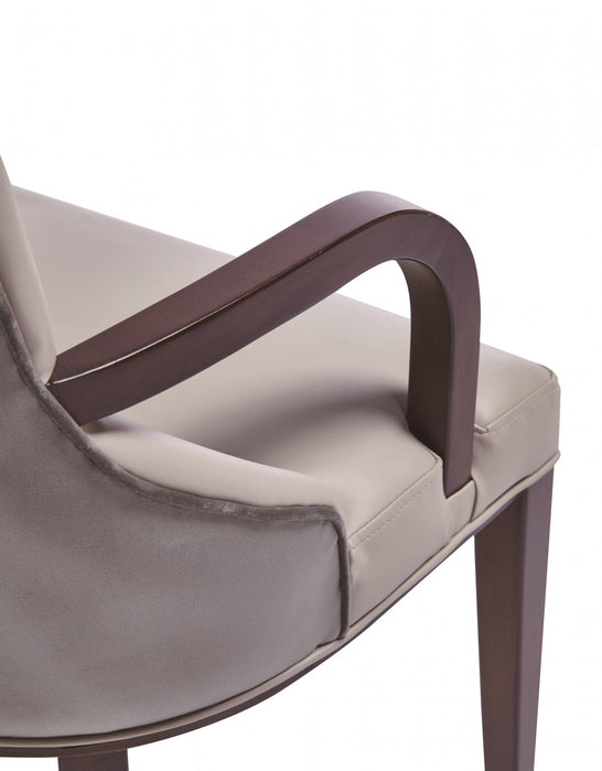 Shubert Modern Wood Vegan Leather and Velvet Armchair in Light Gray - Set of 2