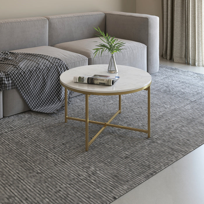 Gilded Round Coffee Table White Marble Tabletop