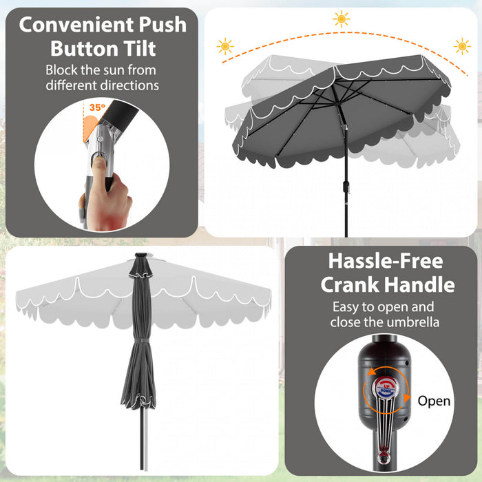 Costway 10 FT Solar Patio Umbrella with 24 LED Lights 8 Ribs & Tilt Adjustment Gray