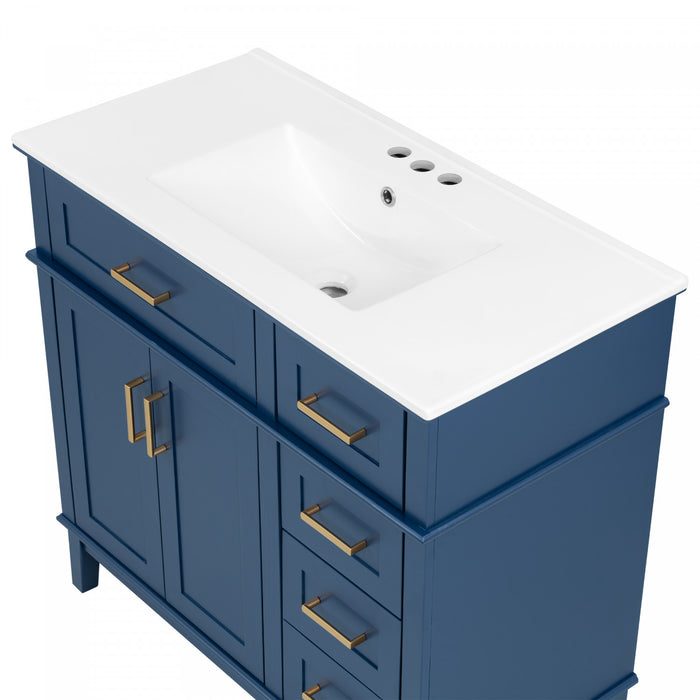 Marshall 36 Inch Modern Bathroom Vanity with Ceramic Sink & Storage, Blue