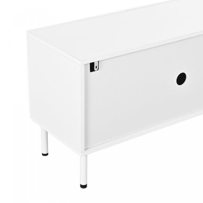 Serene 70.8 Inch Modern TV Cabinet with Curved Line Doors and Metal Legs, White