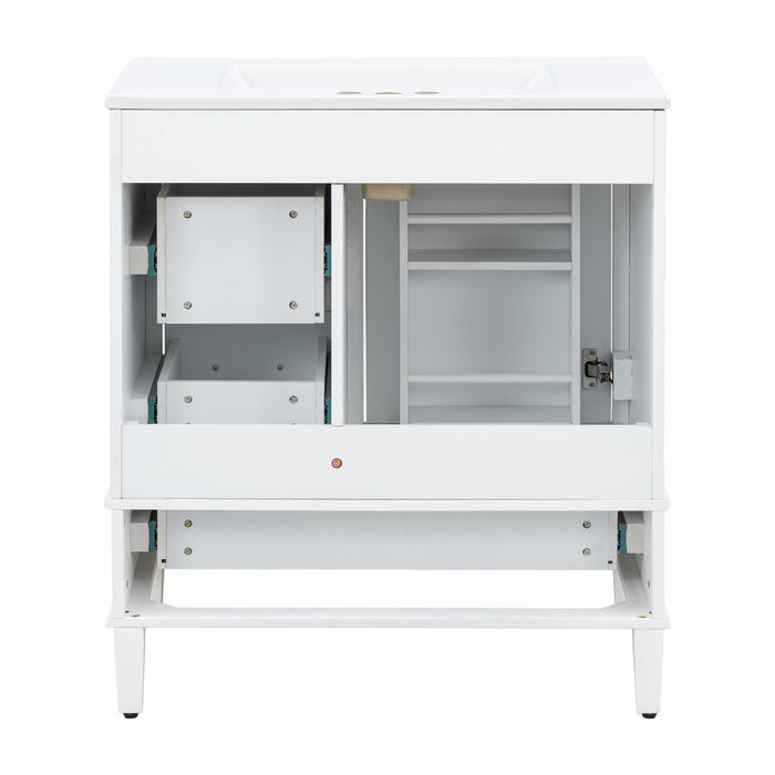 Oliver Solid Wood Bathroom Vanity with Sink Combo and Smart Storage, White