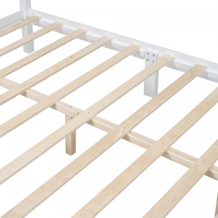 Jessie Retro Style Platform Bed with Wooden Slat Support,Queen Size, White Queen Bed