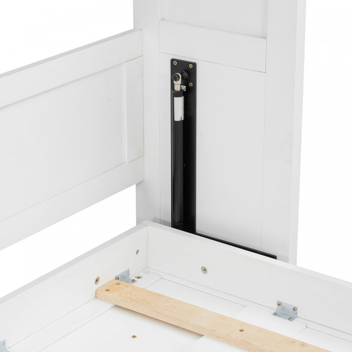 Olivia Solid Wood Murphy Bed with LED Light and Foldable Cabinet,Full Size,White Full Bed