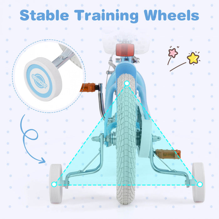 Costway 14\" Kid's Bike With Removable Training Wheels & Basket For 3-5 Years Old Blue