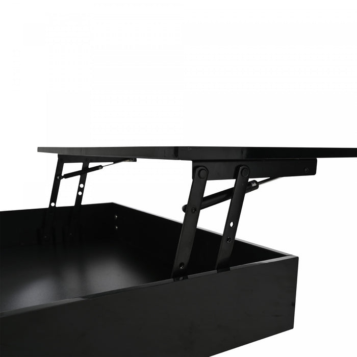 Aspire 27.5 Inch Square Rotating Lift-Top Coffee Table with High-Gloss Finish and Hidden Storage, Black