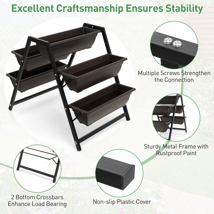 Costway 31\"h Raised Garden Bed 3-tier Vertical Planter W/5 Plant Boxes Indoor Outdoor