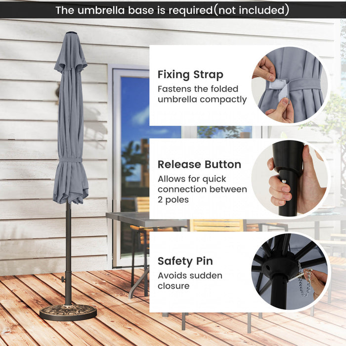 Costway Patio Umbrella with Push Button Tilt, Crank Handle, 8 Sturdy Ribs for Patio, Garden Gray