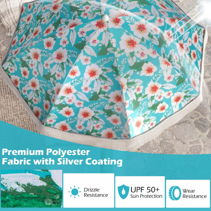 Goplus 6.5 FT Outdoor Fringe Patio Umbrella with Carrying Bag Push Button Tilt for Garden Green
